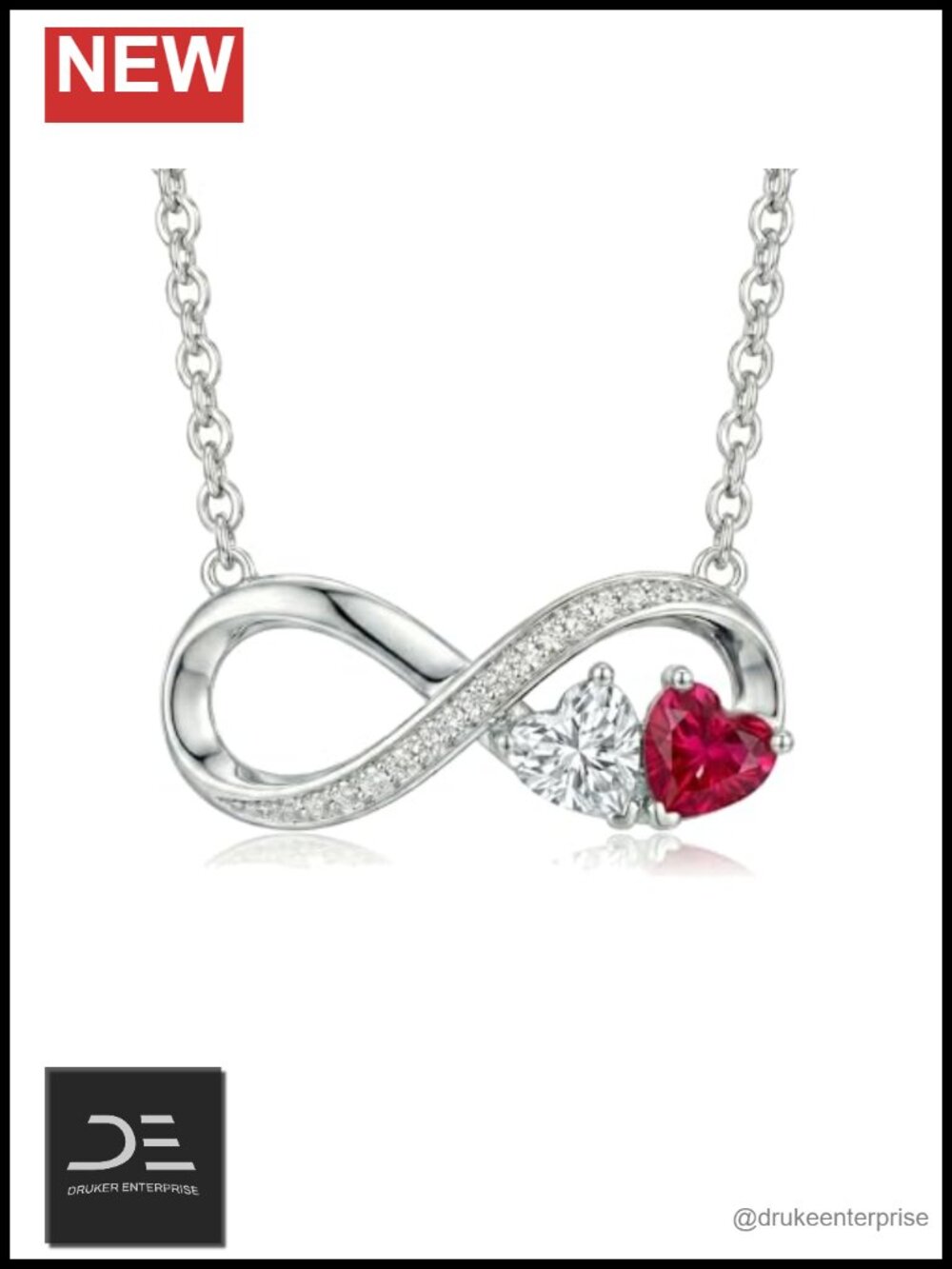 18k White Gold Plated Infinity Birthstone Necklace Diamond Ruby Pendant for